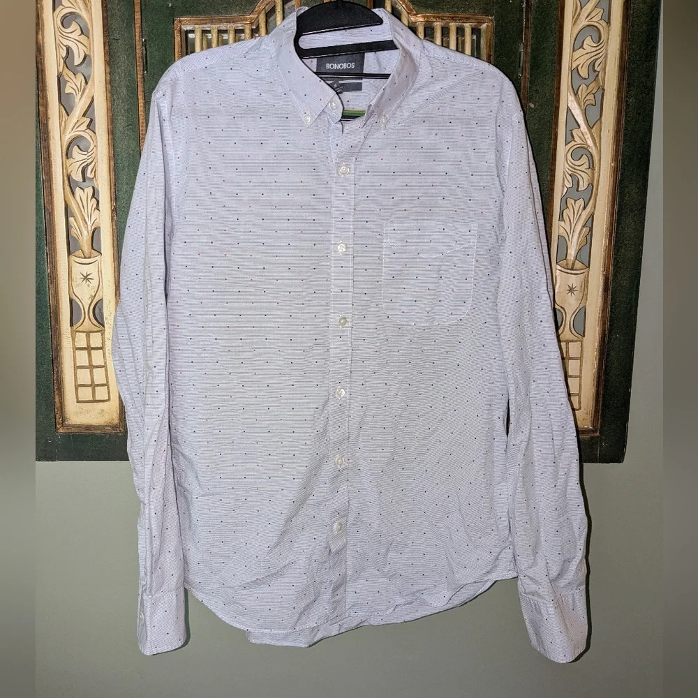 Bonobos Dress Shirt Mens M Slim Fit Blue Button Up - Red and Blue Dots